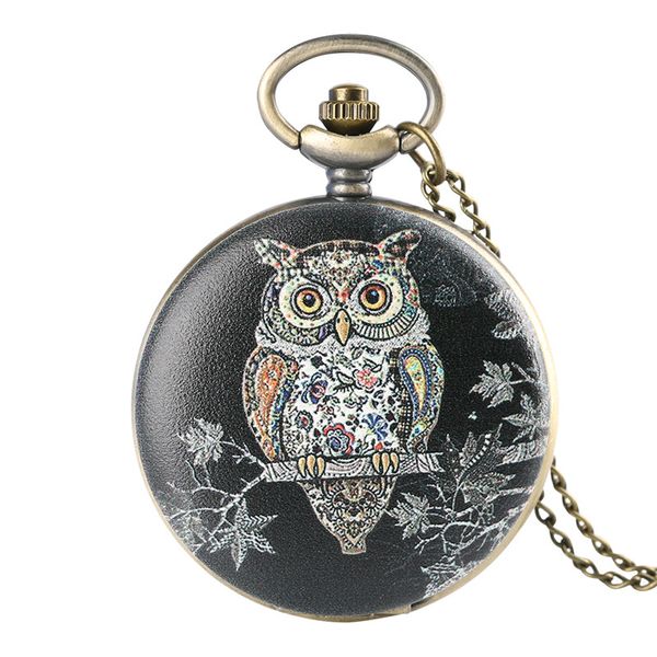 

reloj mujer mens pocket watch owl pattern black pocket watch for boy arabic digital quartz analog pendant, Slivery;golden
