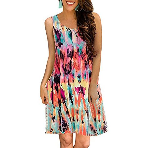 

teeuiear women's vintage t shirt summer swing ethnic style vest floral print tunic casual beach midi loose tank dress, Black;gray
