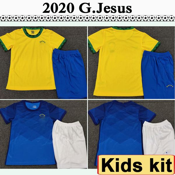 

2020 p. coutinho g. jesus kids kit soccer jerseys paulinho d.costa home away football shirts brazil marcelo coutinho short sleeve child set, Black