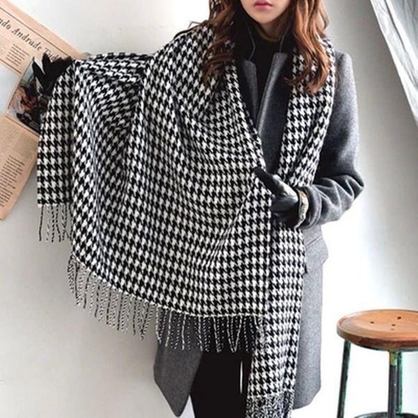 

2019 новая мода зима хаундстут длинной бахромой шали шарф для женщин / девушки бесплатная доставка y200103, Blue;gray