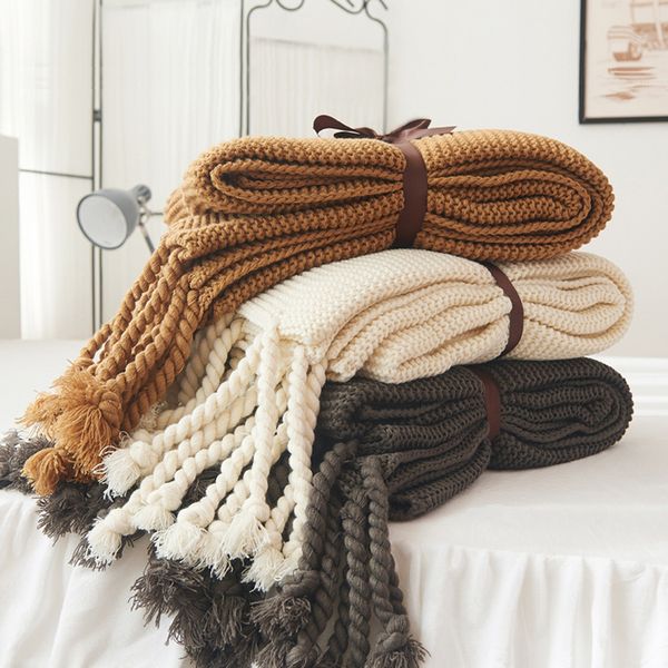 

hand-knitted blankets for beds sofa blanket p props tassel weighted throw blanket chunky knit