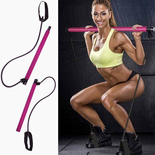 

yoga portable pilates bar stick with resistance band for gym home fitness & body building workout sports training exercise