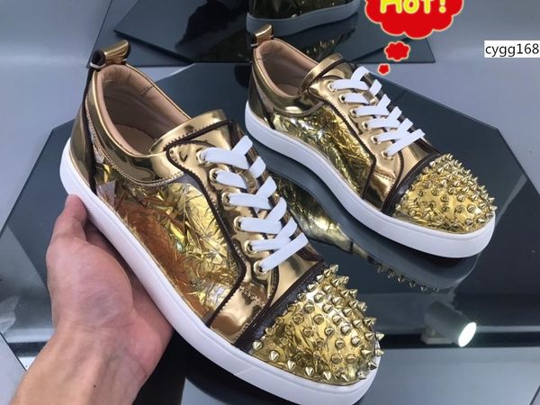 

red bottom sneaker party wedding shoesgenuine leather louisfalt spikes lace-up casual shoes black blue studded spikes casual flats 1 20