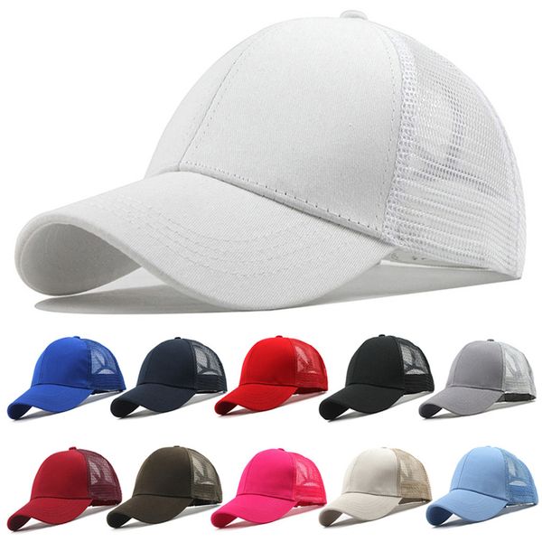 

baseball cap summer 2019 ponytail messy buns trucker plain baseball visor cap hat 11 colors women mens casquette homme, Blue;gray