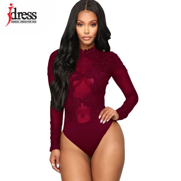 

idress 2019 new high neck bodysuit embroidery female body suits women overalls lace mesh long sleeve sheer rompers, Black;white