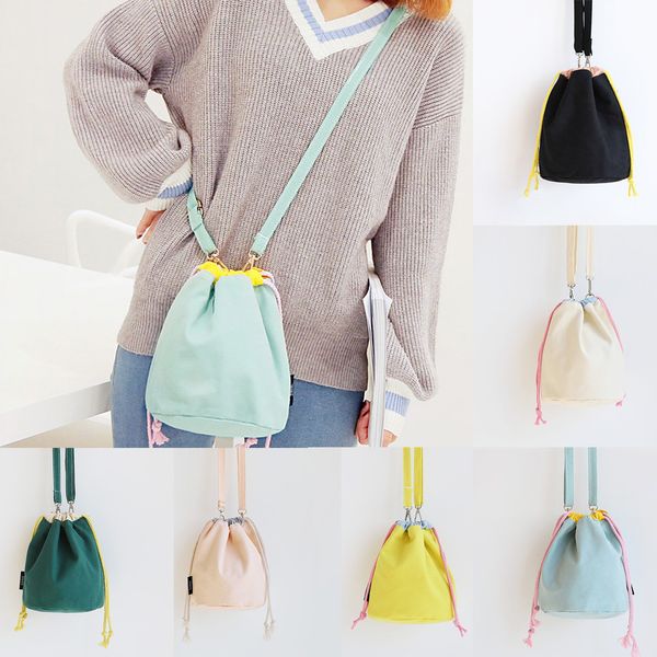 

beam mouth canvas bag solid color printed bucket bag diagonal package fresh cotton exquisite girl portable handbag elegant