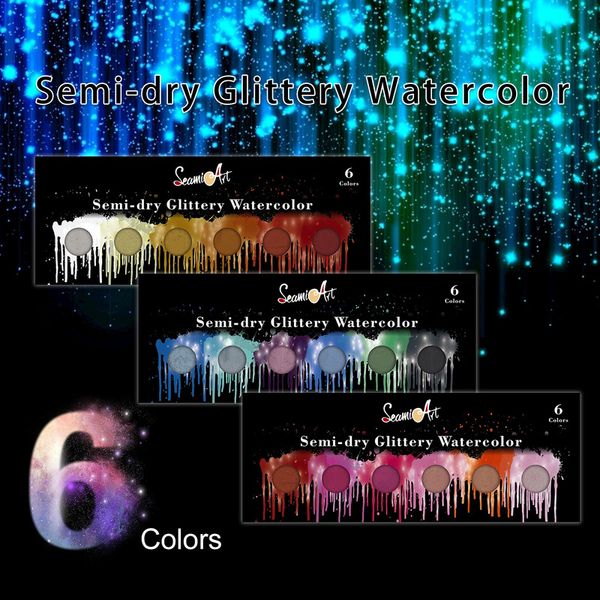 

6 colors metallic watercolor pigment painting set for artist drawing glitter cool warm colors paint water color pan art supplies
