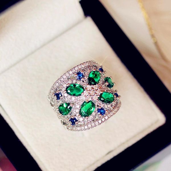 

charm женский зеленый синий камень кольцо серебро цвет большой обручальное кольцо promise любовь обручальных колец для женщин, Golden;silver