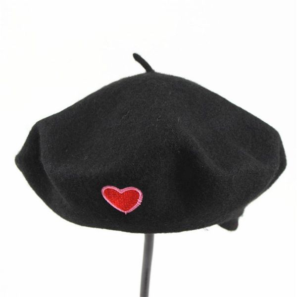 

2018 winter warm cotton love embroidery beret hats for women and girl painter hat beanie cap 04, Blue;gray