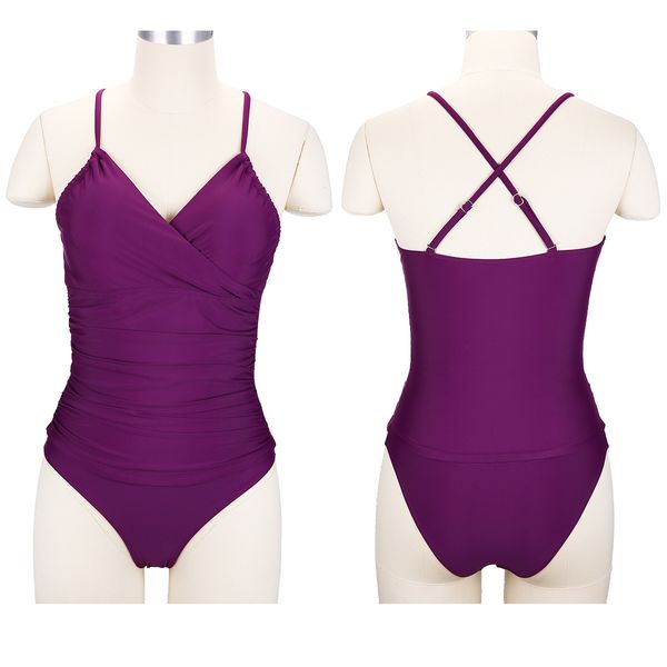 

new bikini women's fast sale of pure-colour conservative belly covered suit split swimming suit in europe and america in 2019, White;black