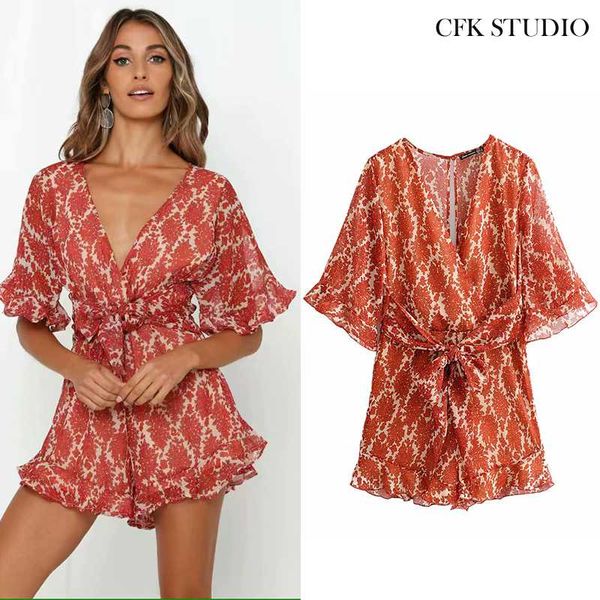 

для женщин легкий костюм с шортами 2020 с v-образным вырезом ruffles цветочные печати с коротким рукавом упругие талии шорты femme bohe holi, Black;white