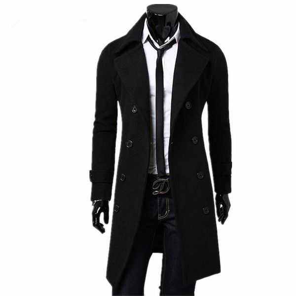 

mens trench coat 2020 new fashion designer men long coat autumn winter double-breasted windproof slim trench coat men plus size, Tan;black