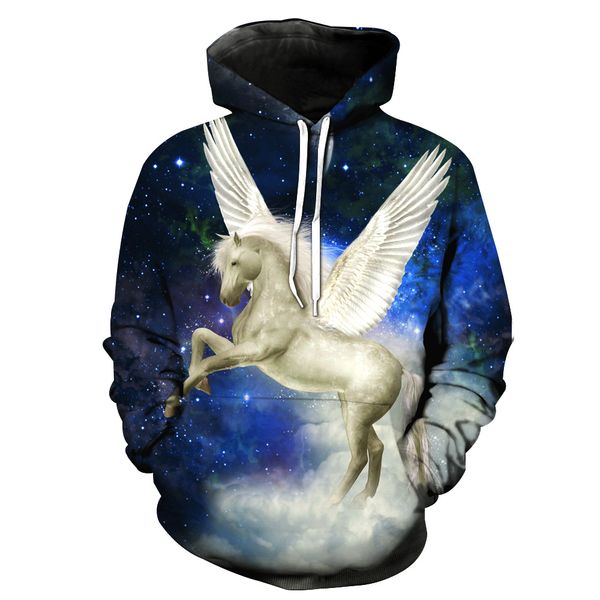 

Euro Size Autumn and Winter New Trend Printing Series Mens Hoodie Sweatshirt Pegasus Printing Patch Pocket Pullover Casual Hoodies New