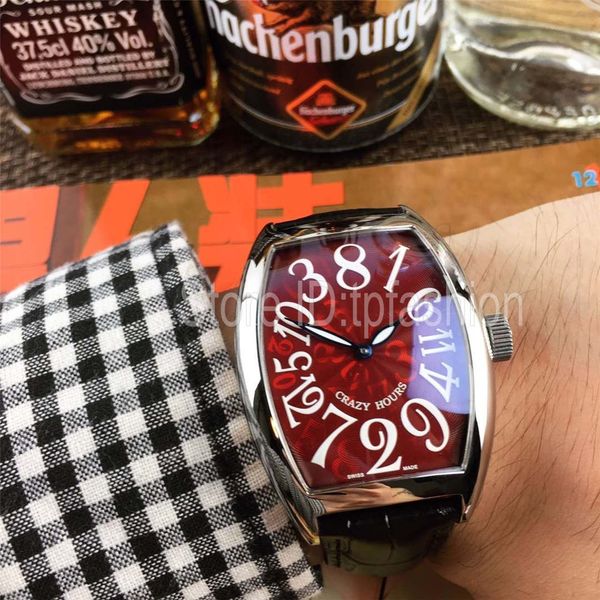 

fashion automatic mechanical self winding watch men silver dial classic tonneau crazy design mans casual leather strap clock 6185, Slivery;brown