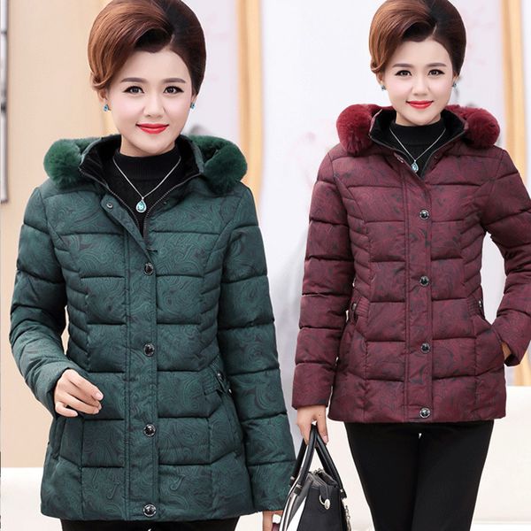 

back season winter cotton-padded clothes woman short fund mom thickening aged flower cotton-padded jacket cotton keep warm, Black