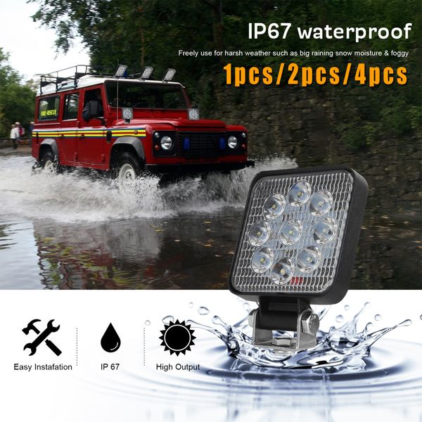 

3 inch trucks white led work light 12v 24v square 9-led spot lamp car offroad vehicle 9000lm pmma spotlight work light
