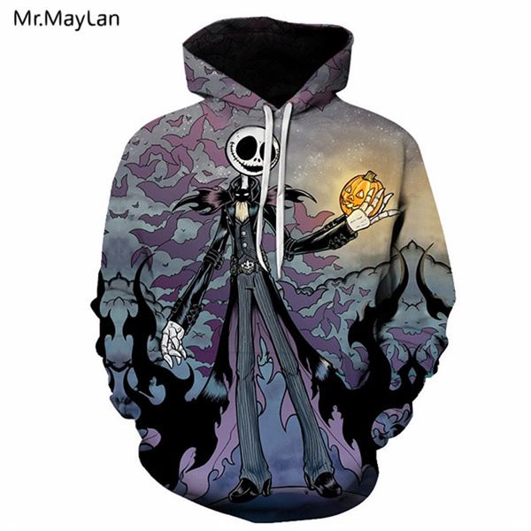 

harajuku 3d hoodie men jack sally 3d printed cool hip hop hoody men women sweatshirts hooded pullover tracksuit boy fashion coat, Black