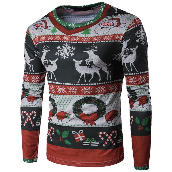

christmas clothing 2019 autumn and winter new style casual 3d printed men christmas elk pattern long-sleeved t-shirt, White;black