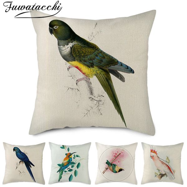 

fuwatacchi little birds animal pattern cushion cover pure linen pillow covers for home chair sofa decorative pillowcases 45x45cm