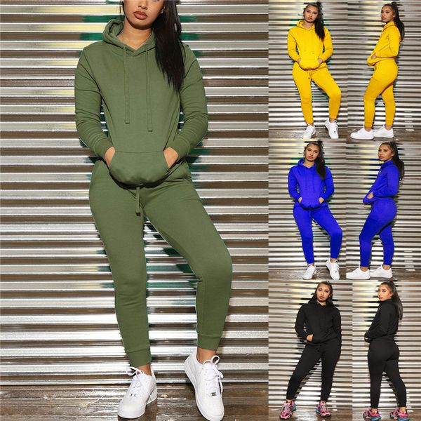

2020 new women hoodies + pants suit sport suits two piece suits fashion hooded sweatshirts casual jogging suit solid sport, White