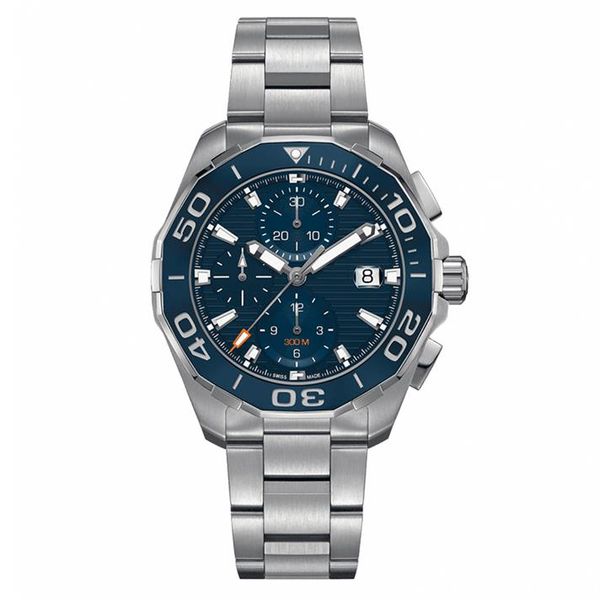 

2021-luxury watch mens chronograph quartz watches classic style full stainless steel strap 5 atm waterproof super luminous japan vk movement, Slivery;brown