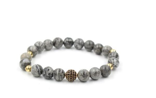 

8mm 5tg432 silver copper cz zircon cubic zirconia elastic adjusted charm nature stone picture stone agate onyx bracelet, Black