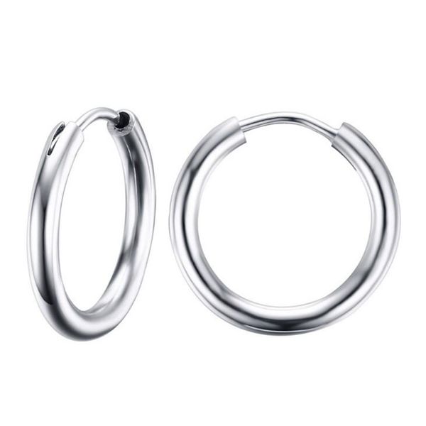 

hiphop 2mm thin mens punk high polished stainless steel hypoallergenic round circle huggie earrings 15mm wholesale, Golden;silver