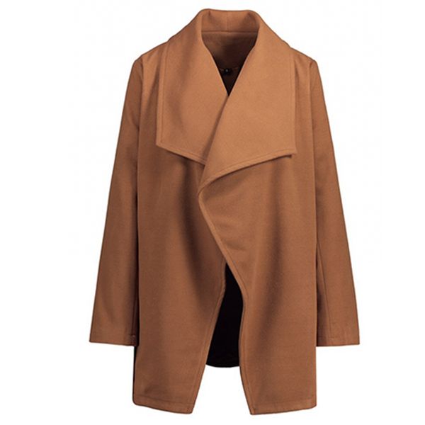 

women fabala overcoat long sleeve lapel autumn winter pockets loose casual, Black