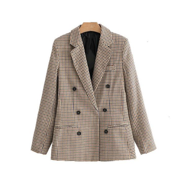 

women plaid blazer long sleeve double breasted slim checked coat formal jacket office suit lady outerwear sprint, White;black