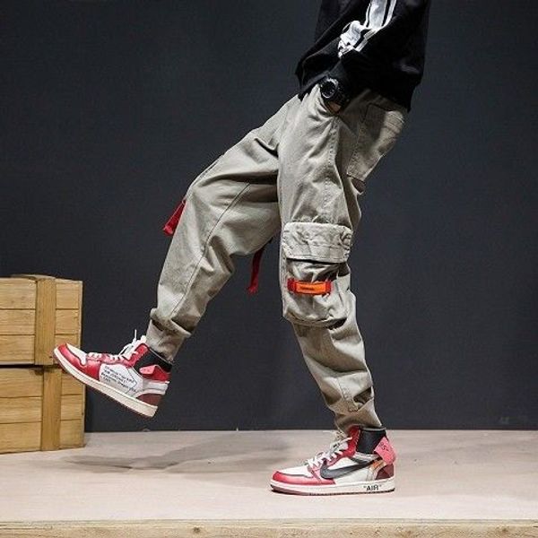 

camouflage patchwork side pocket cargo harem pants mens casual jogger streetwear hip hop 2019 streetwear trousers male, Black