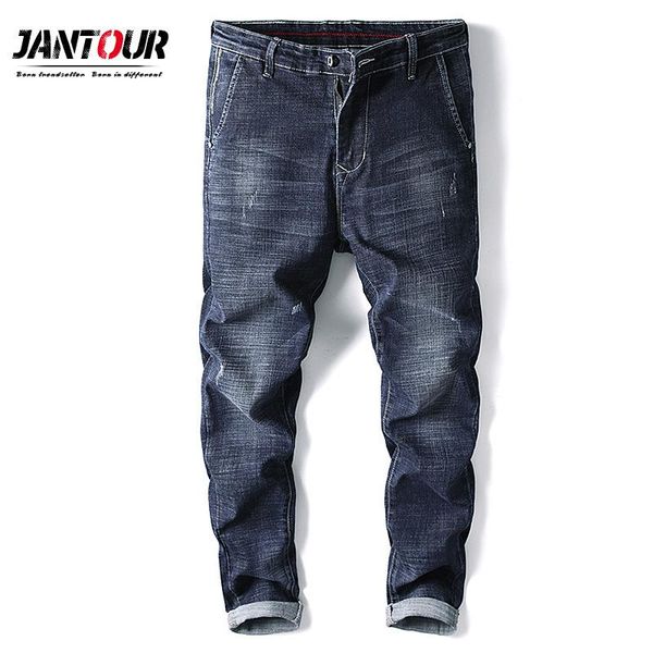 

jantour2019 spring new men jeans classic fashion designer denim skinny straight jeans male casual slim fit trousers, Blue