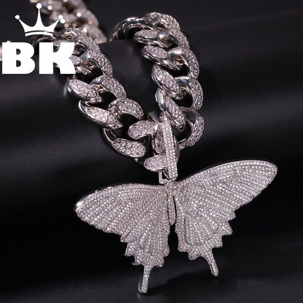 

hip hop custom butterfly pendant necklace combination words name with big clasp chain full iced cubic zirconia jewelry, Silver