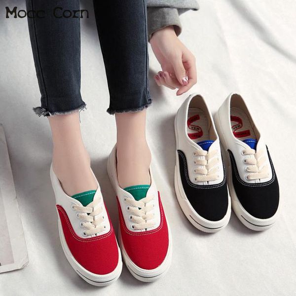

women flats shoes canvas shoes platform sneakers casual female lace up ladies board white sport fashion footwear new, Black