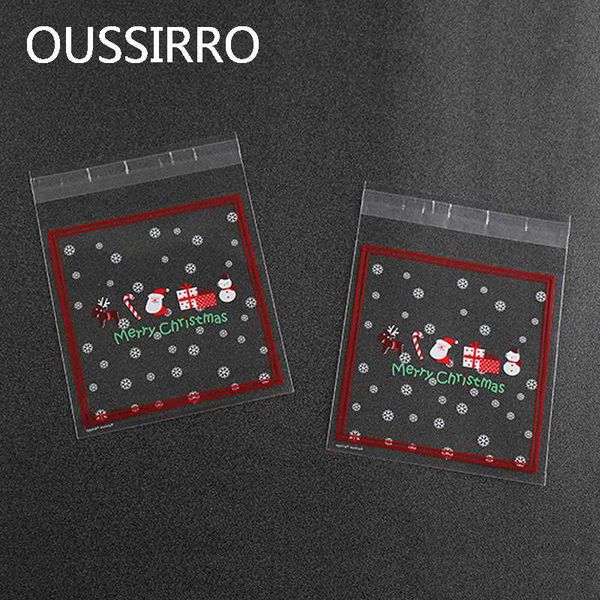 

25pcs christmas santa claus snowman self-adhesive cookie packaging bags kids gifts holder candy snack biscuits plastic gift bags