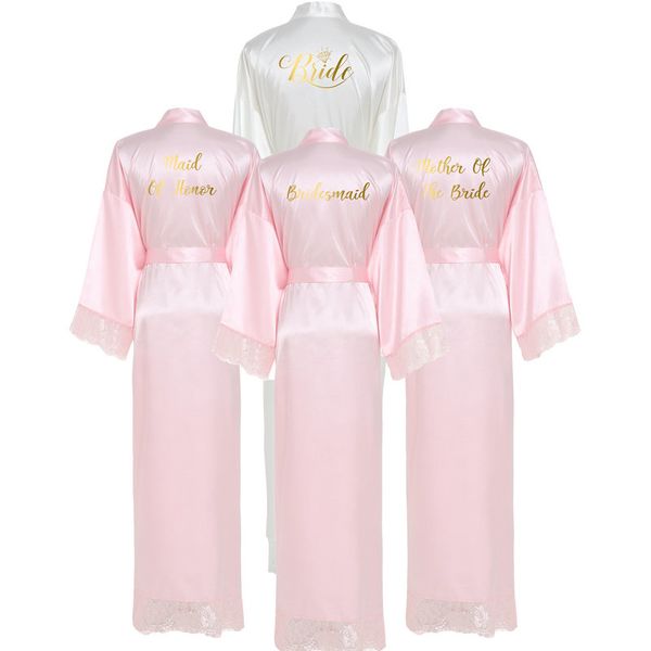 

yuxinbridal 2019 new silk satin lace robes bridesmaid bride robes bridesmaid wedding long robe bathrobe lingerie robe, Black;red