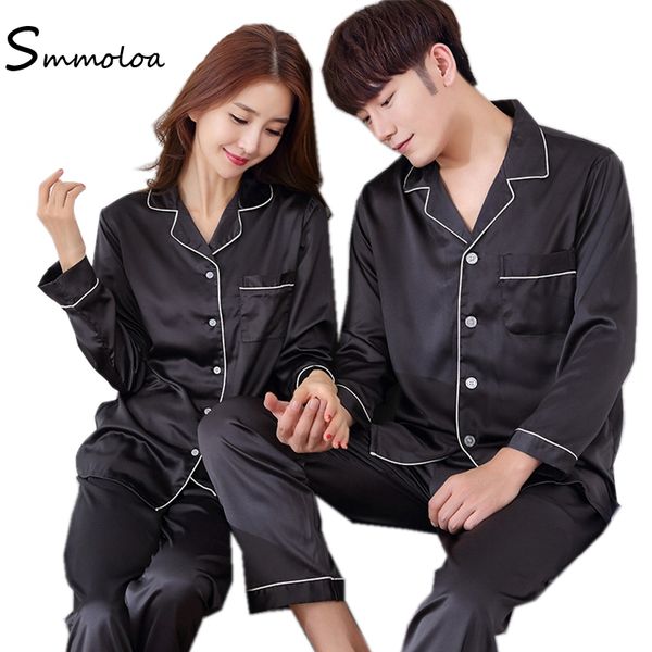 

women's sleepwear smmoloa couple silk pajamas solid color pyjama, Black;red