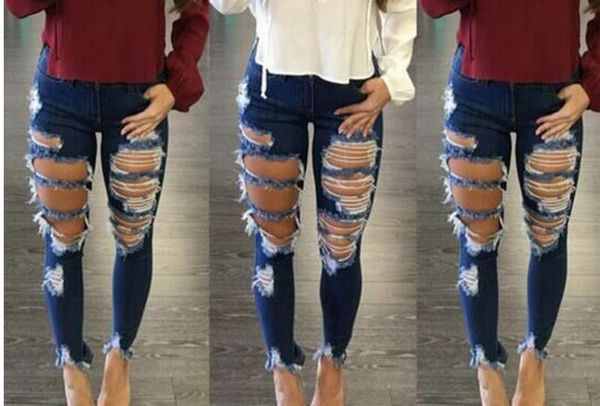 

2019 women europe and the united states network red ladies jeans high waist stretch tight-fitting jeans, Blue