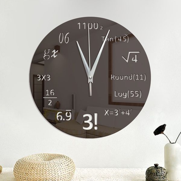 

mathematics equation acrylic wall clock mirror gold sliver wall sticker living room round decoration clock