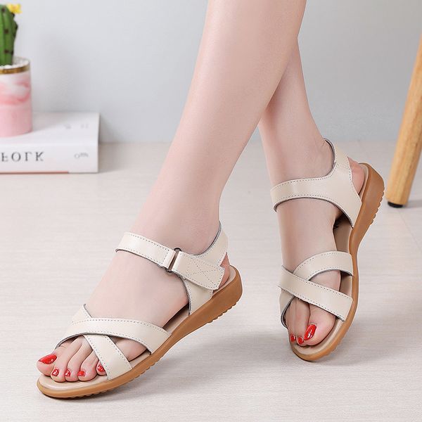 

2020 summer women sandals flat open toe hook & loop sandals shoes women's casual sandles soft comfortable female 602, Black