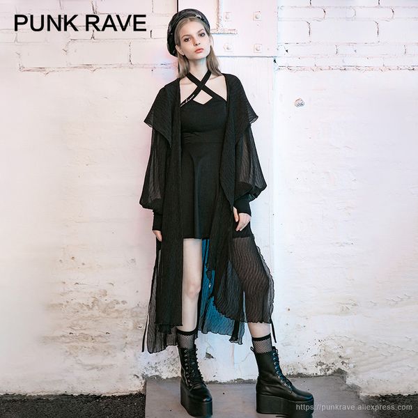 

punk rave girl's gothic black long coat with detachable sashes fashion casual spring autumn women clothes, Tan;black