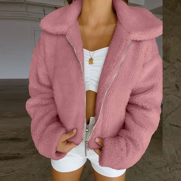

elegant faux fur coat women 2019 autumn winter warm soft zipper fur jacket female plush overcoat pocket casual teddy outwear #d, Black;brown