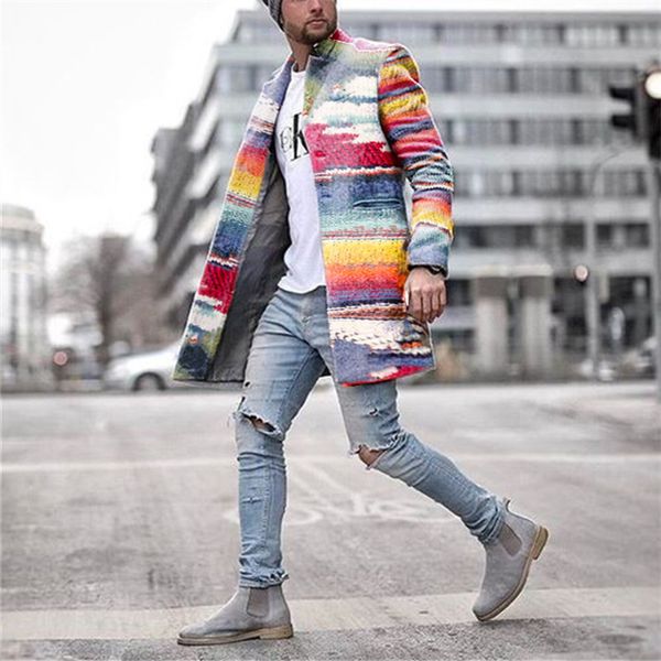 

autumn winter fashion men slim fit long sleeve cardigans blends coat casual men's long woolen coats mens woolen jackets, Black