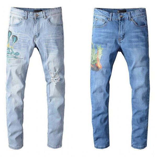 

2020 mens jeans distressed zipper hole jeans casual jeans men skinny biker pants blue size 28-40