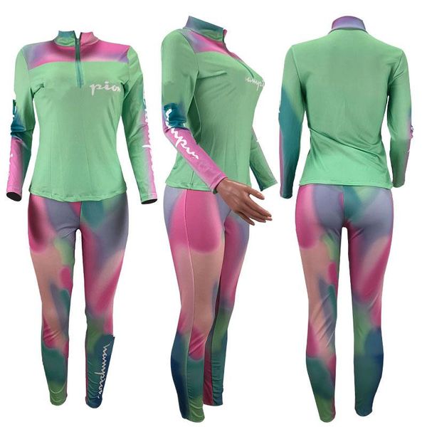 

S-3XL спортивный костюм дизайнер женщин с длинным рукавом пуловер футболка + брюки леггинсы 2 шт бегунов набор мода спортивная одежда градиент наряды ткань