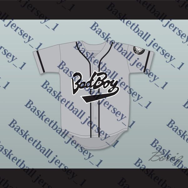 

Biggie Smalls 10 Bad Boy Gray Basebal men jersey Jersey with 20 Years Patch-1
