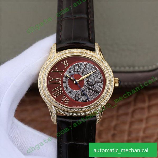 

fashion 77303bf lady watches 35x39.5mm mother-of-pearl dial movement watches diamond watch (18k white gold inset 323 diamond, Slivery;brown