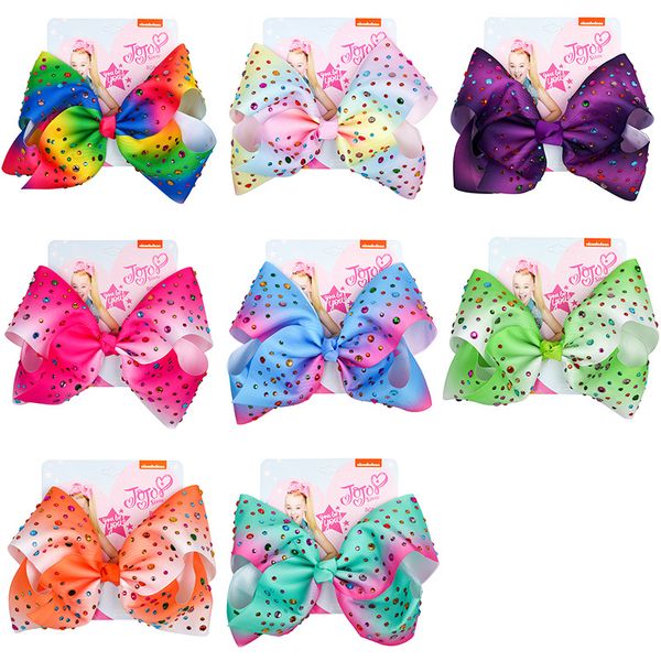 8 polegadas grandes cabelos arcos Jojo Siwa Grande Bonito Rainbow Cristal Rhinestone Bebê Meninas Cabelo Clipes Fita Acessórios Para Cabelos Para Crianças Crianças Crianças