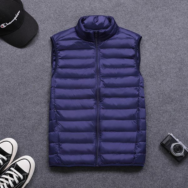 

down vest ultralight sleeveless vest jacket fashion stand collar men large size loose winter new men white, Black