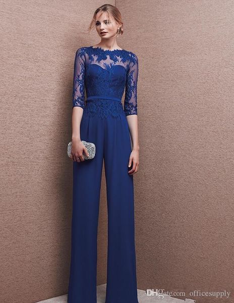 

navy blue jumpsuit mother of the bride suit plus size sheer sweetheart neckline women formal occasion wear, Black;red