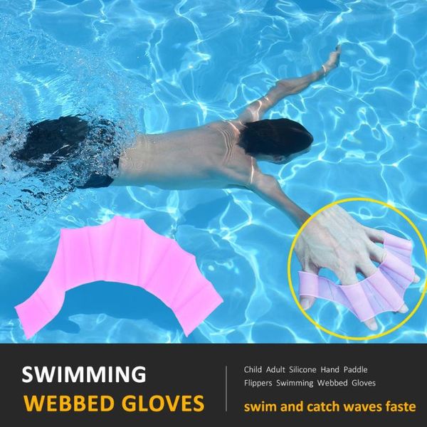 

1 pair children silicone hand paddle flippers swimming webbed gloves